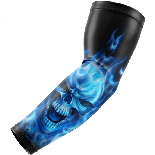Sports Performance Compression Arm Sleeve Ghost Skull Flames Blue