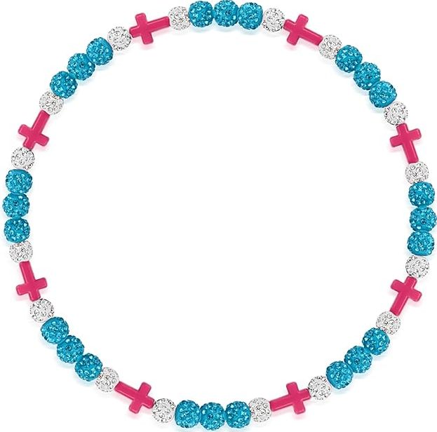 Iced Bling Disco Ball Rhinestone Bead Baseball Necklace Teal Hot Pink Cross
