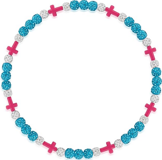 Iced Bling Disco Ball Rhinestone Bead Baseball Necklace Teal Hot Pink Cross