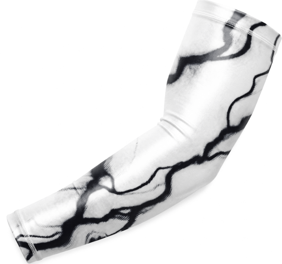 Baseball Performance Compression White Arm Sleeve Black Lightning