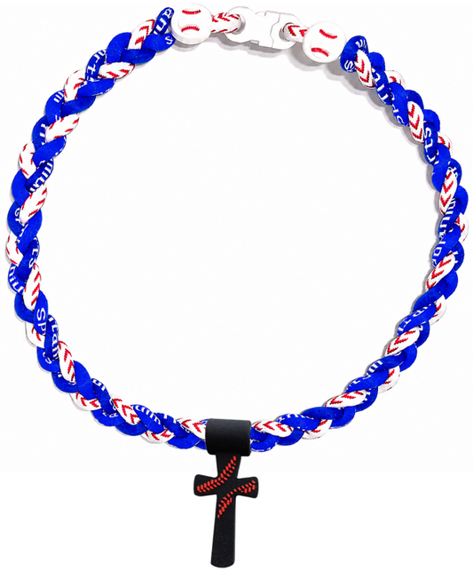 Tornado 3 Rope Necklace Baseball Stitch Clasp Royal Blue White + Black Cross