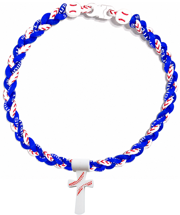 Tornado 3 Rope Necklace Baseball Stitch Clasp Royal Blue White + White Cross