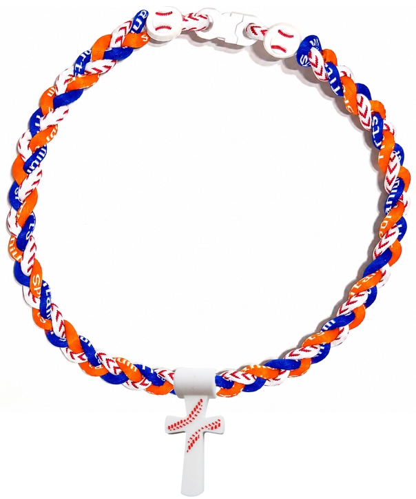 Tornado 3 Rope Necklace Baseball Stitch Clasp Orange White Royal Gators+ White Cross