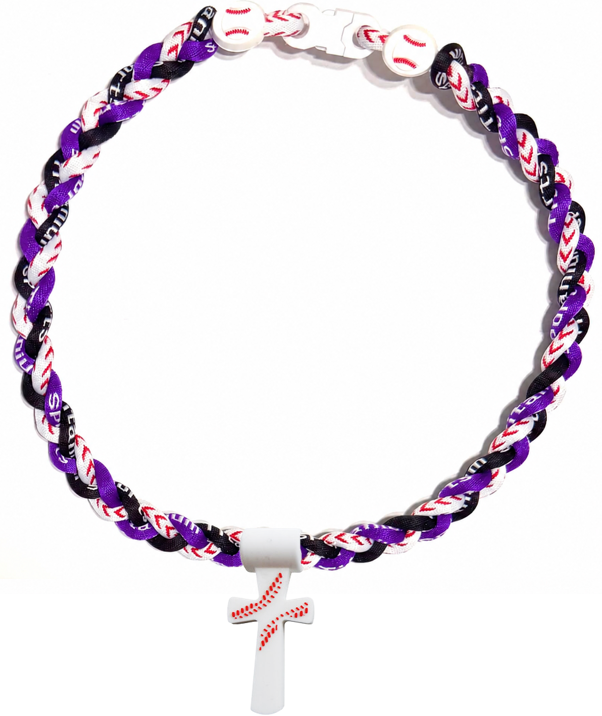 Tornado 3 Rope Necklace Baseball Stitch Clasp Purple White Black + White Cross