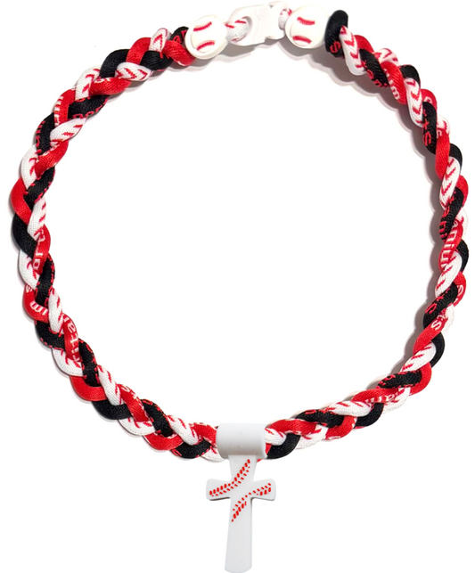 Tornado 3 Rope Necklace Baseball Stitch Clasp Red White Black + White Cross