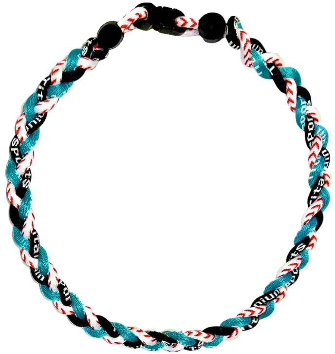 3 Rope Braid Tornado Energy Twist Necklace Teal Black White Baseball Stitch