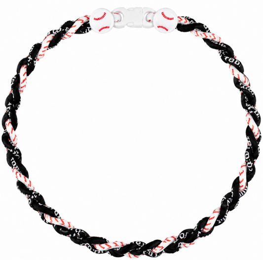 Baseball Stitch Black 3 Rope Braid Tornado Energy Necklace White Clasp