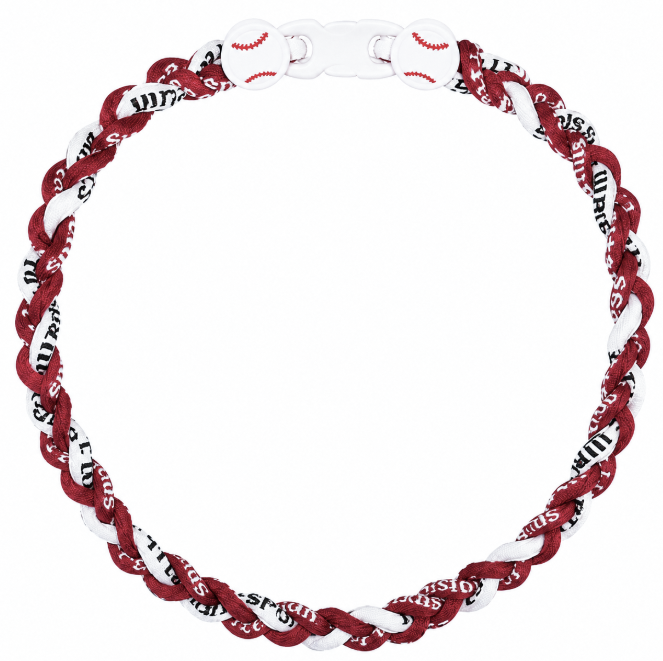 Baseball 3 Rope Braid Tornado Energy Necklace Burgandy Maroon White Stitch Clasp