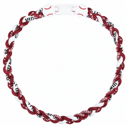 Baseball 3 Rope Braid Tornado Energy Necklace Burgandy Maroon White Stitch Clasp