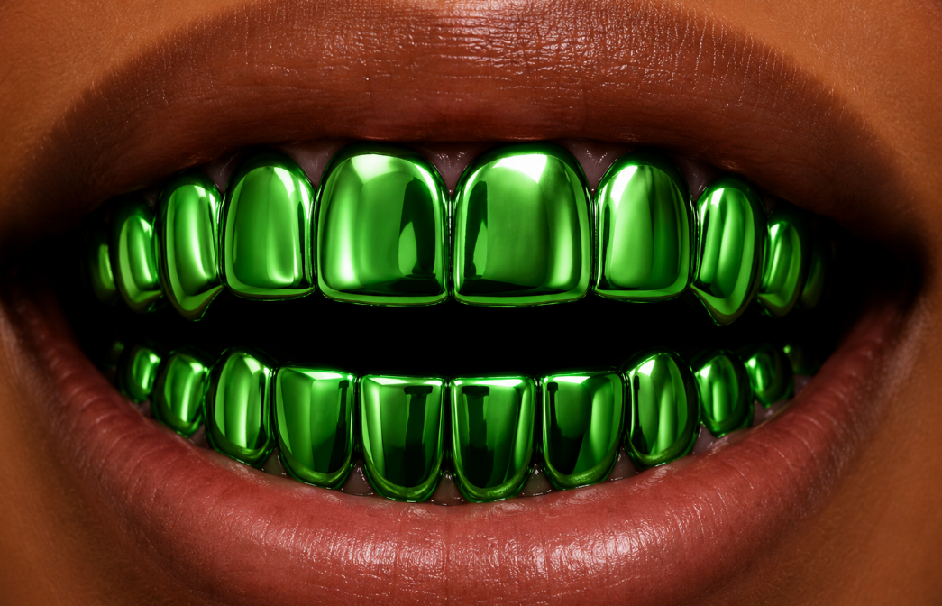 Shiny Green Color Plated 8 Top 8 Bottom Teeth Mouth Grillz Set