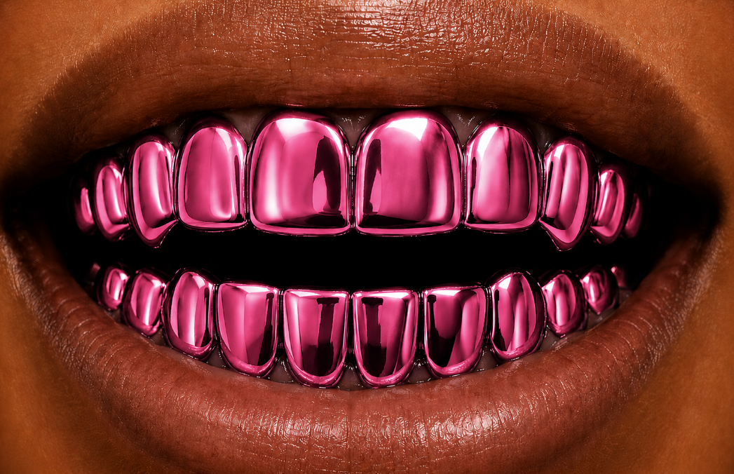 Shiny Pink Color Plated 8 Top 8 Bottom Teeth Mouth Grillz Set