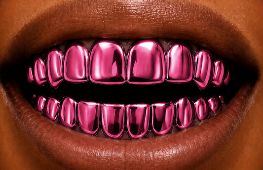 Shiny Pink Color Plated 8 Top 8 Bottom Teeth Mouth Grillz Set