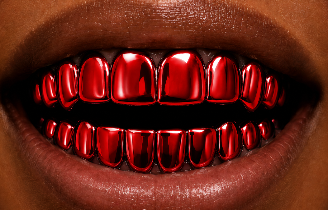 Shiny Red Color Plated 8 Top 8 Bottom Teeth Mouth Grillz Set