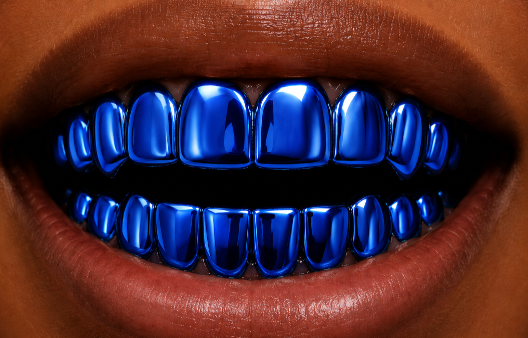 Shiny Blue Color Plated 8 Top 8 Bottom Teeth Mouth Grillz Set