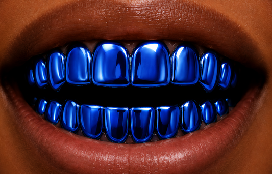Shiny Blue Color Plated 8 Top 8 Bottom Teeth Mouth Grillz Set