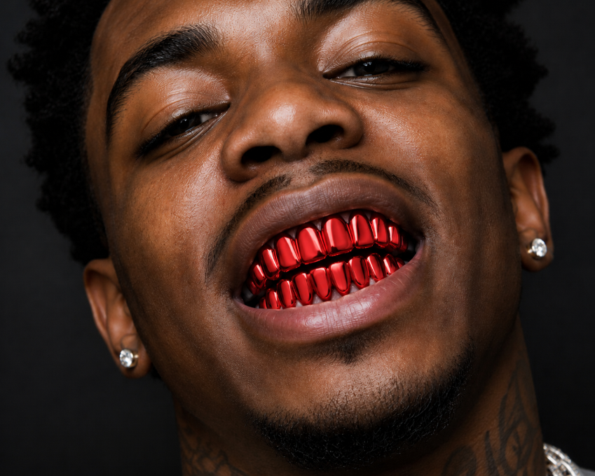 Shiny Red Color Plated 8 Top 8 Bottom Teeth Mouth Grillz Set