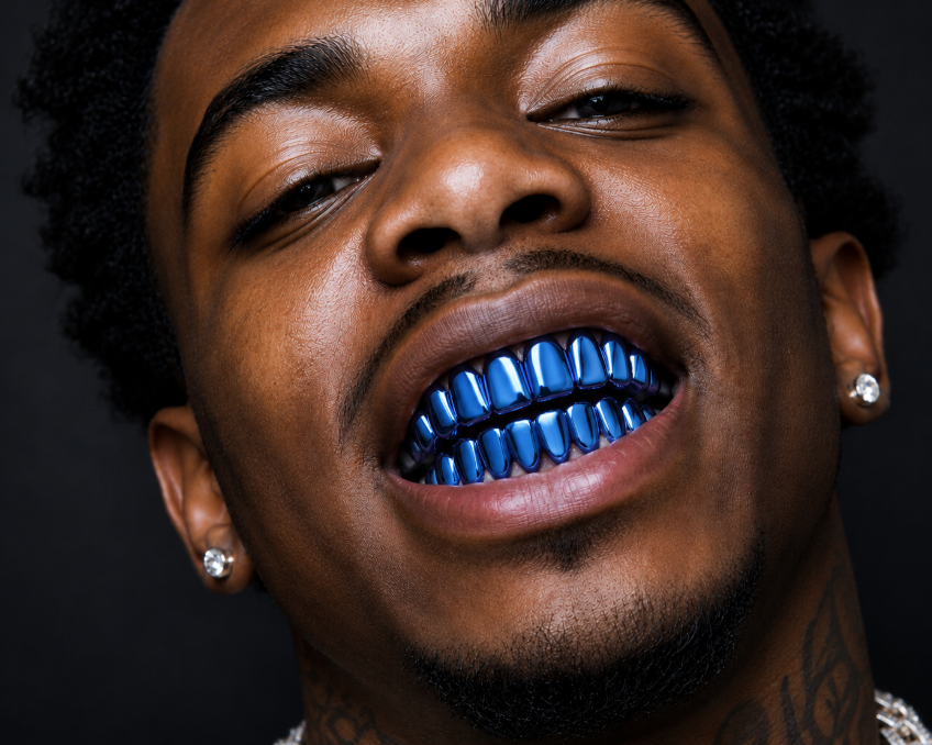 Shiny Blue Color Plated 8 Top 8 Bottom Teeth Mouth Grillz Set