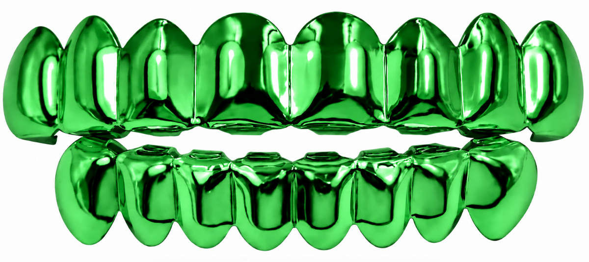 Shiny Green Color Plated 8 Top 8 Bottom Teeth Mouth Grillz Set