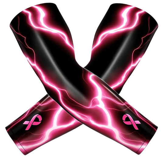 Football Compression Arm Sleeve Pink Ribbon Cancer Awareness Lightning, Pair (2pc)