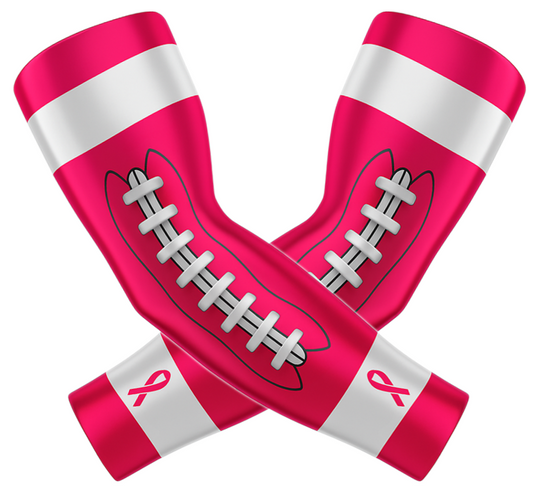 Football Lace Design Compression Arm Sleeve Pink Ribbon Cancer Awareness, Pair (2pc)