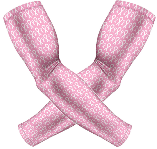 Football Compression Arm Sleeve Pink Ribbon Cancer Awareness Pattern, Pair (2pc)