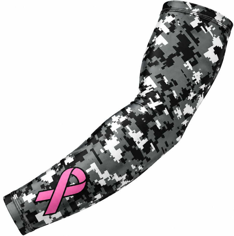 Sports Compression Baseball Football Arm Sleeve Pink Ribbon Cancer Awareness Digital Camo