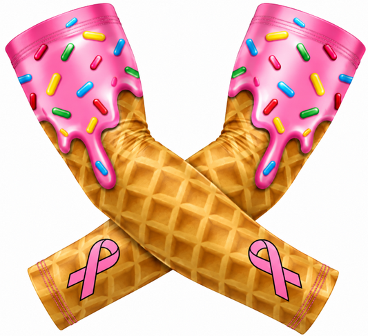 Pink Cancer Ribbon Ice Cream Drip Compression Arm Sleeve, Pair (2pc)