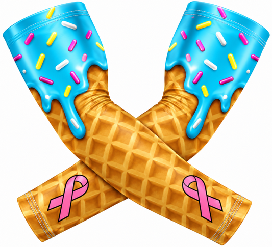 Pink Cancer Ribbon Ice Cream Drip Compression Arm Sleeve, Pair (2pc) Blue