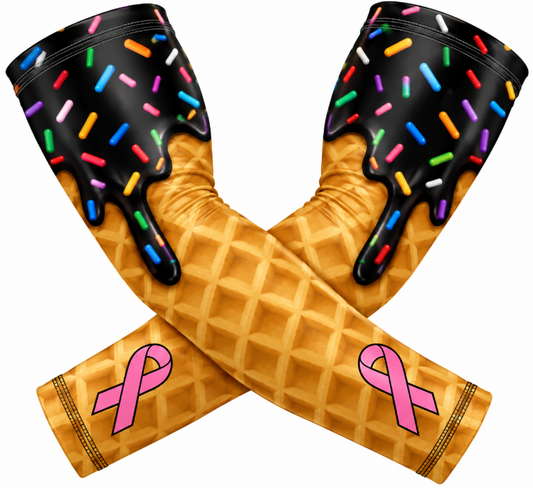 Pink Cancer Ribbon Ice Cream Drip Compression Arm Sleeve, Pair (2pc) Black
