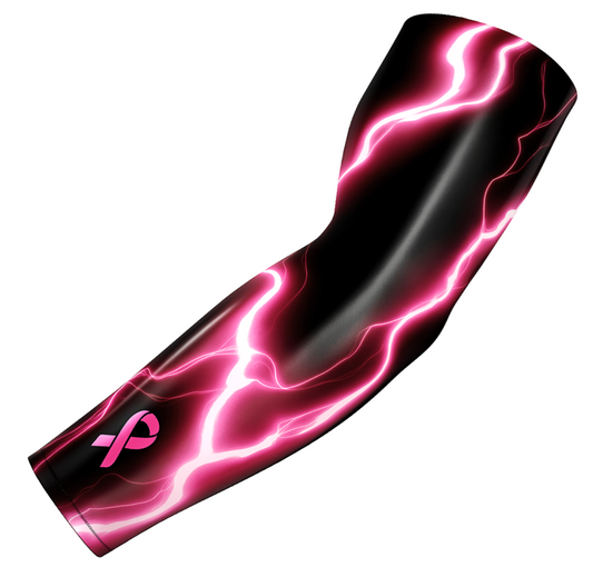 Sports Compression Arm Sleeve Pink Ribbon Cancer Awareness Lightning