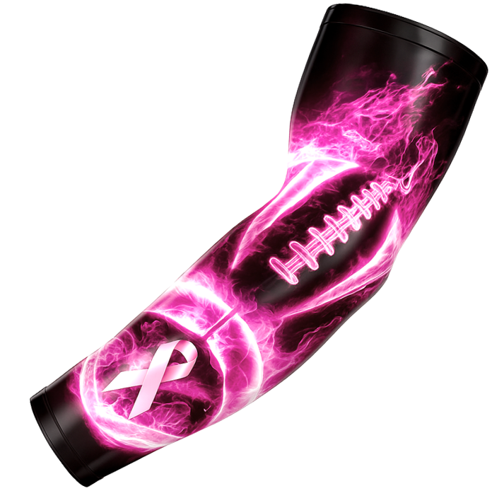 Sports Compression Arm Sleeve Pink Ribbon Cancer Awareness Football Flames