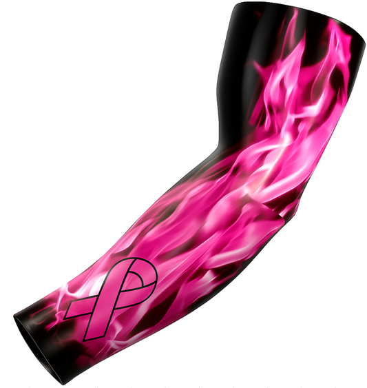 Sports Compression Arm Sleeve Pink Ribbon Cancer Awareness Flames