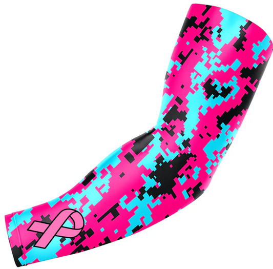 Baseball Football Sports Compression Arm Sleeve Pink Ribbon, Pink Blue Digital Camo
