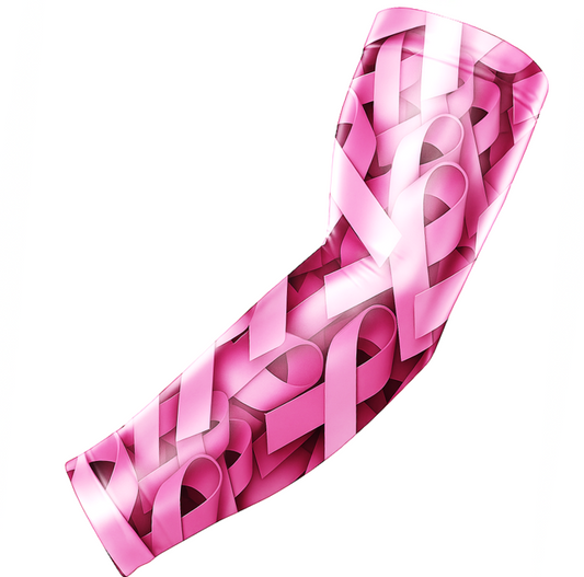 Sports Compression Arm Sleeve Pink Ribbon Pattern Cancer Awareness