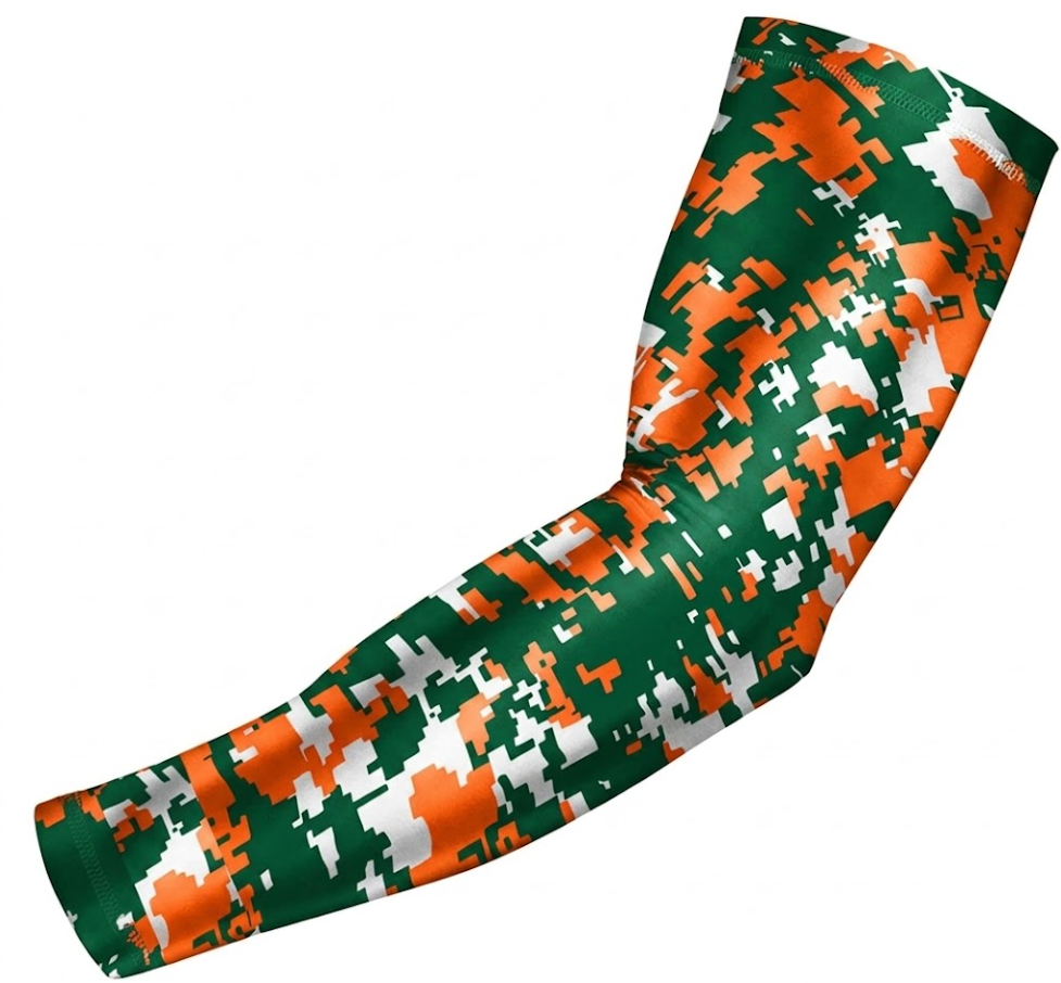 Sports Performance Compression Arm Sleeve Orange Green Canes Digital Camo