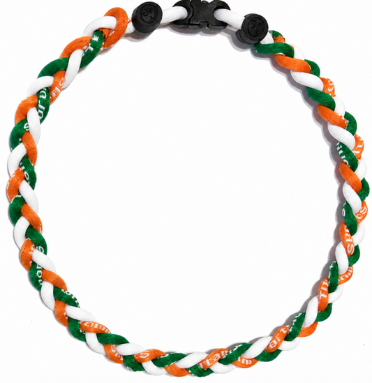 Baseball 3 Rope Braid Tornado Energy Necklace Green Orange White Hurricanes