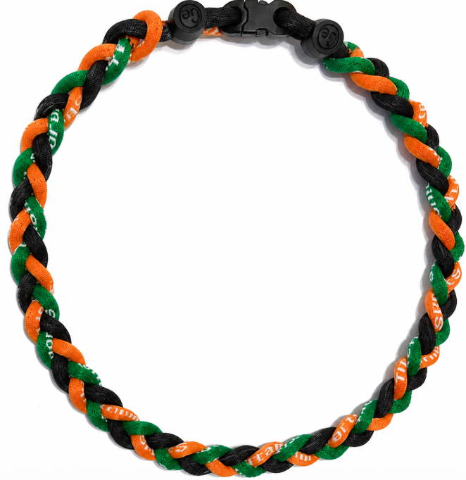 Baseball 3 Rope Braid Tornado Energy Necklace Green Orange Black Hurricanes