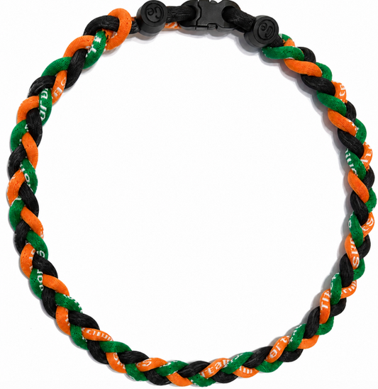 Baseball 3 Rope Braid Tornado Energy Necklace Green Orange Black Hurricanes