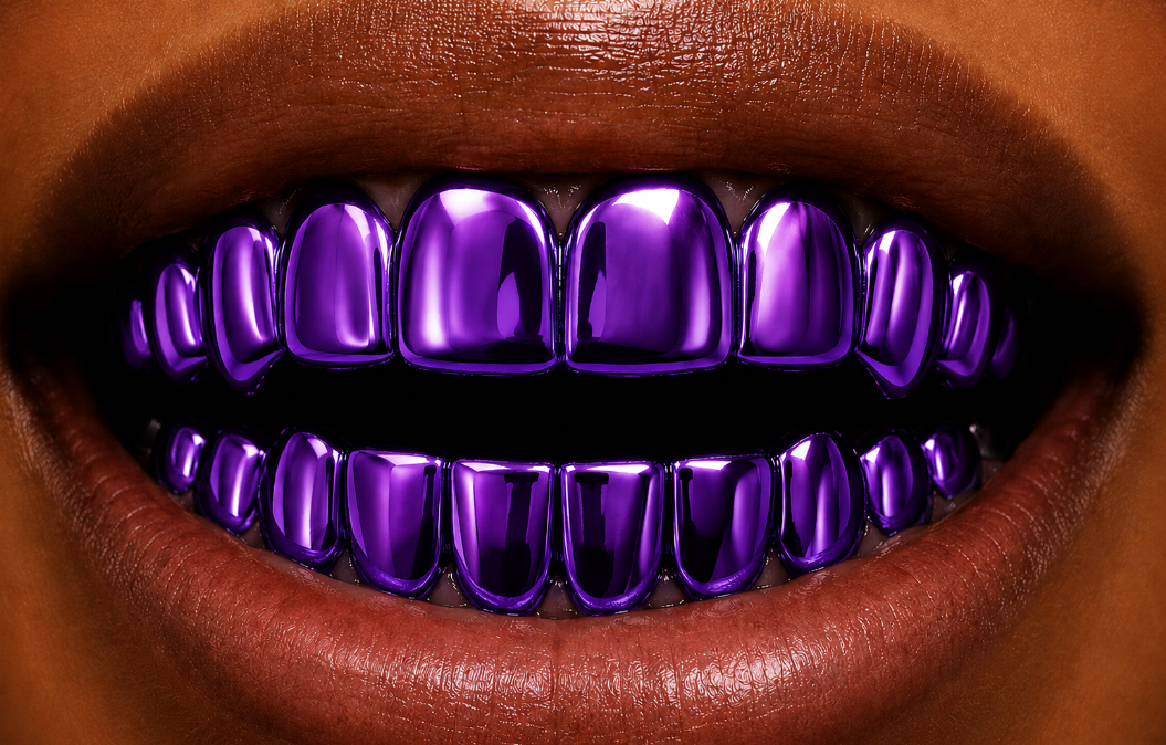 Shiny Purple Color Plated 8 Top 8 Bottom Teeth Mouth Grillz Set