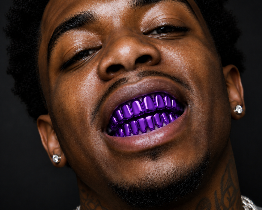 Shiny Purple Color Plated 8 Top 8 Bottom Teeth Mouth Grillz Set
