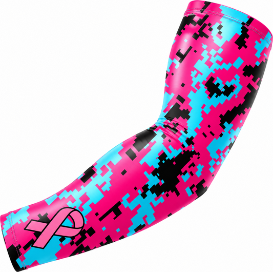 Baseball Football Sports Compression Arm Sleeve Pink Ribbon, Pink Blue Digital Camo