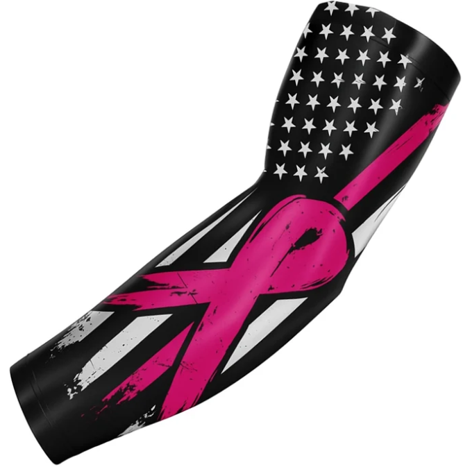 Sports Compression Arm Sleeve Pink Ribbon Cancer Awareness Flag