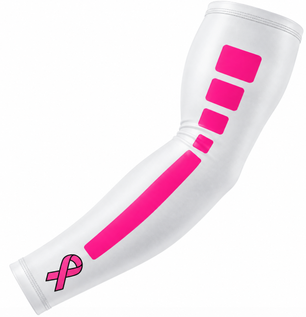 Sports Compression Arm Sleeve Pink Ribbon Cancer Awareness Elite White