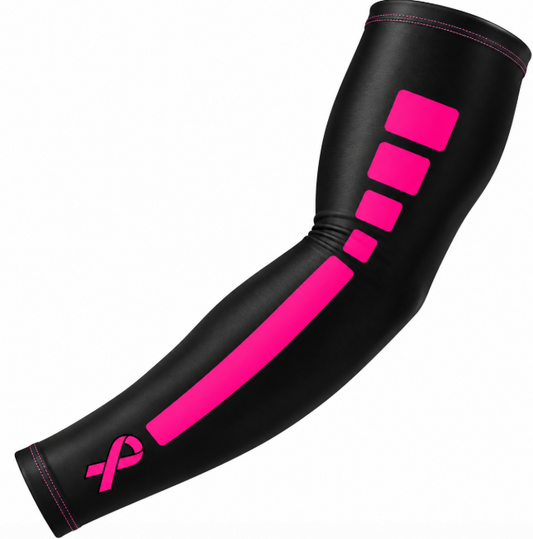 Sports Compression Arm Sleeve Pink Ribbon Cancer Awareness Elite Black