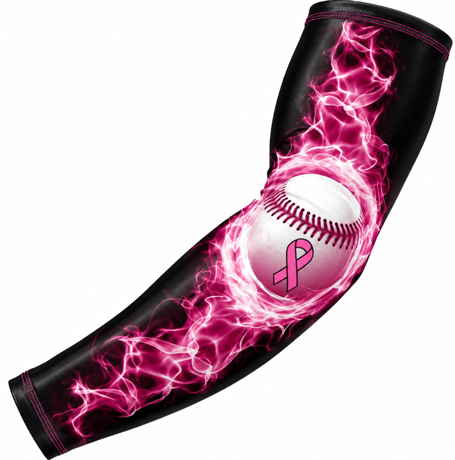 Sports Compression Baseball Arm Sleeve Pink Ribbon Cancer Awareness Month
