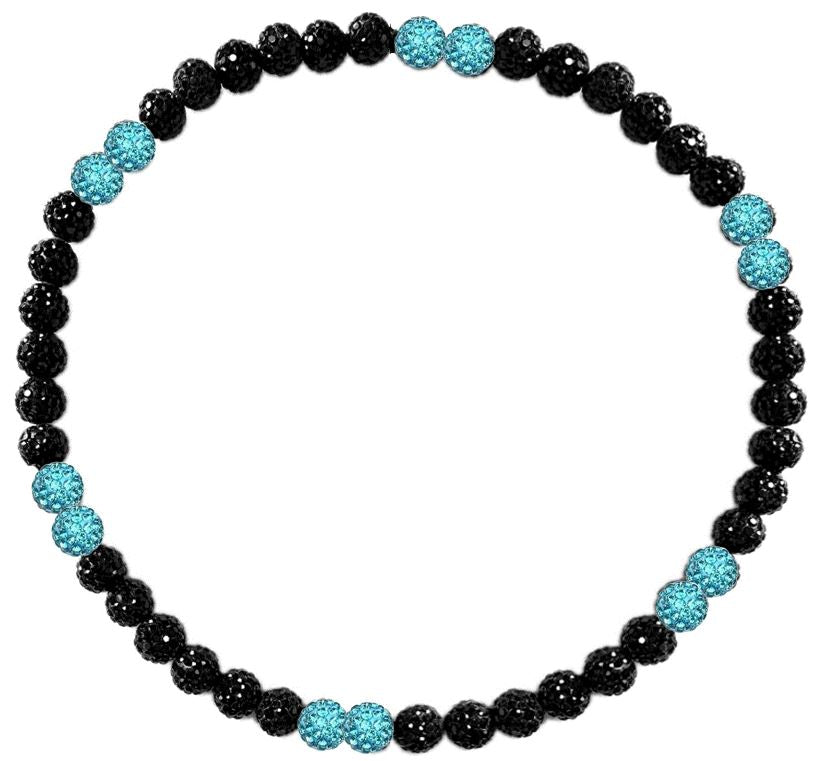 Iced Bling Disco Ball Rhinestone Crystal Bead Baseball Necklace Black Out Collection Sky Blue
