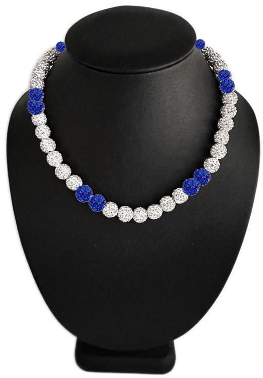Iced Bling Disco Ball Rhinestone Crystal Bead Baseball Necklace Silver Snow Collection Royal