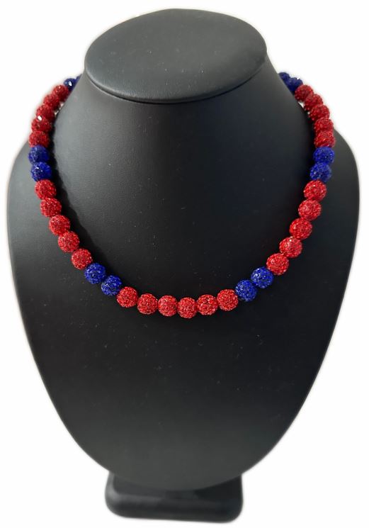 Iced Bling Disco Ball Rhinestone Pollyanna Crystal Bead Baseball Necklace Red Blue