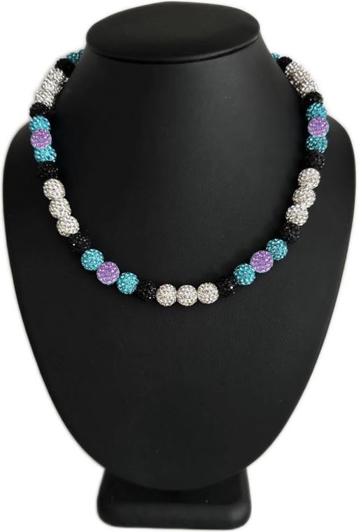 Iced Bling Disco Ball Rhinestone Crystal Bead Baseball Necklace Teal Purple