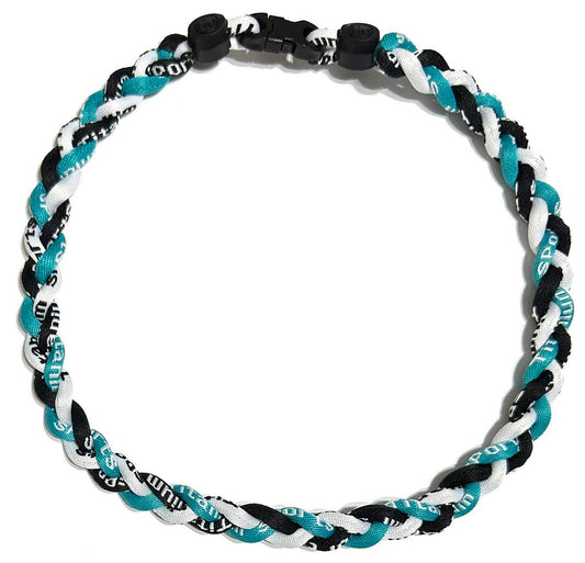 Baseball 3 Rope Braid Tornado Energy Necklace Teal Black White